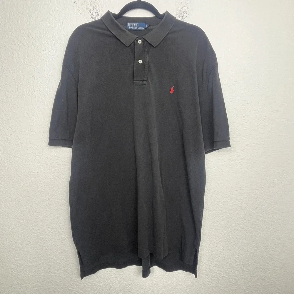 Polo Ralph Lauren Polo Shirt Mens‎ 2XL Black Cotton Pony Logo Side Slit Golf